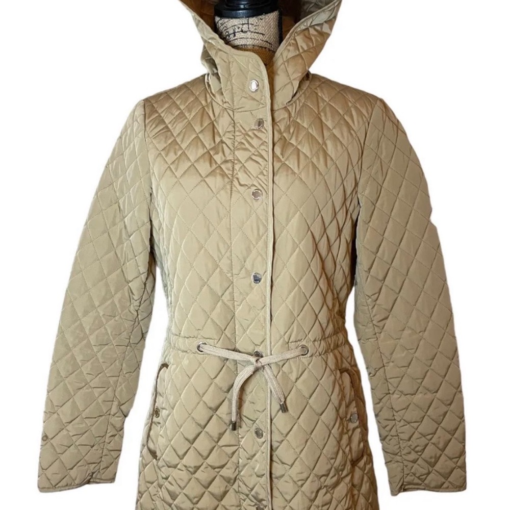 Massimo Dutti Women’s Gold Diamond Quilted Hooded Jacket size L/XL